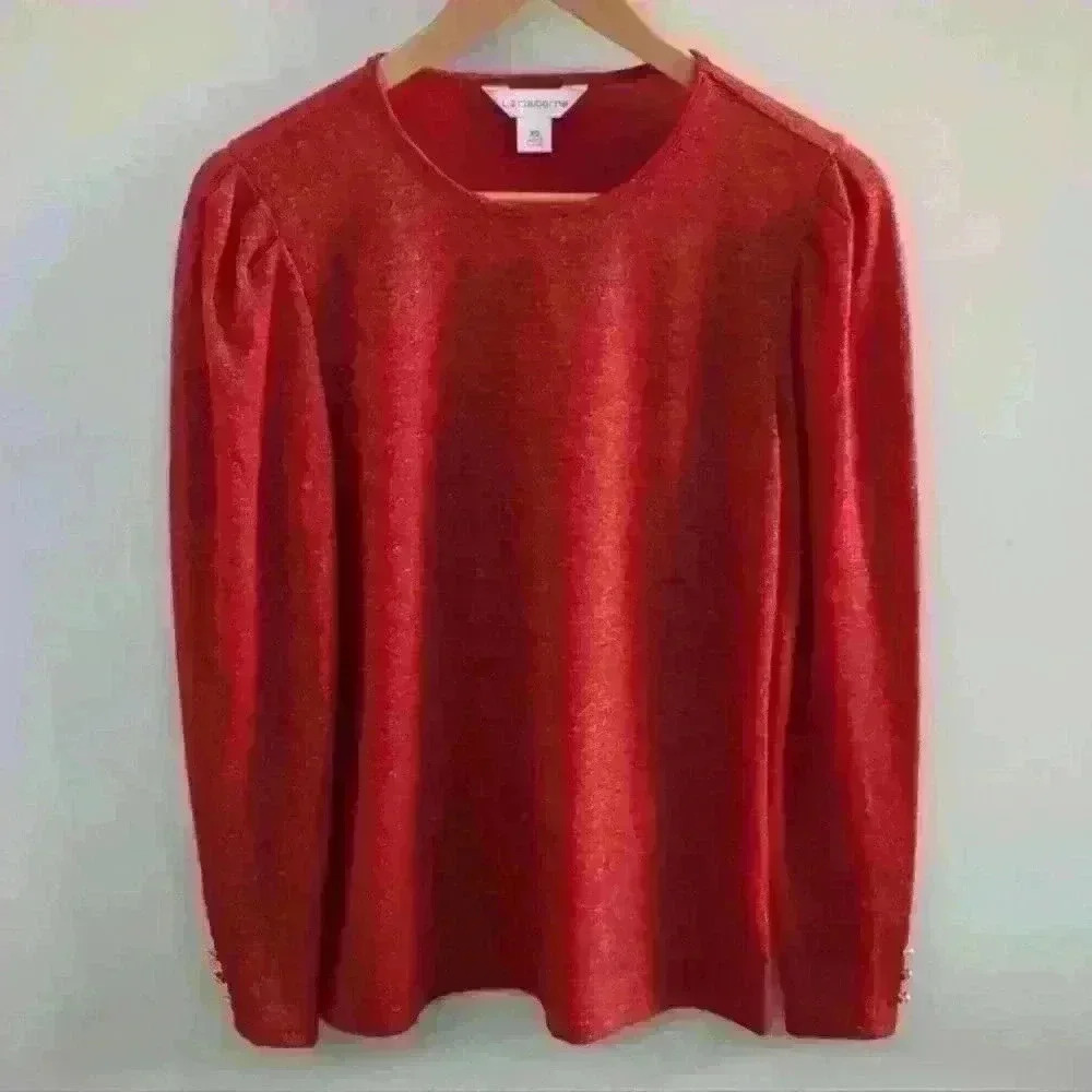 LIZ CLAIBORNE | Women's Cabaret Red Gold Metallic Long Sleeved Shirt